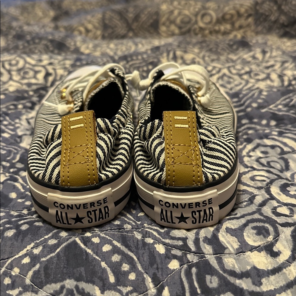 Converse Kids Black & White Striped Low Top Sneakers with Gold Accents - Picture 3 of 4